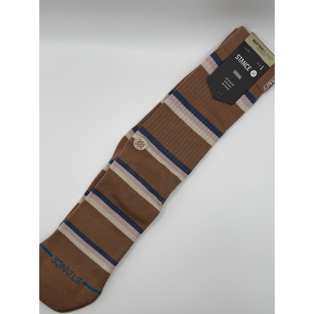 Stance Strata Crew Socks Brown Striped Butter Blend A556D25SRA Large NWT